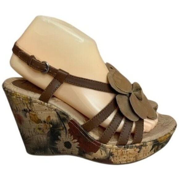 Born Concept B.O.C. Floral Leather Wedge Sandals Sz 39 US 8 - Picture 1 of 10